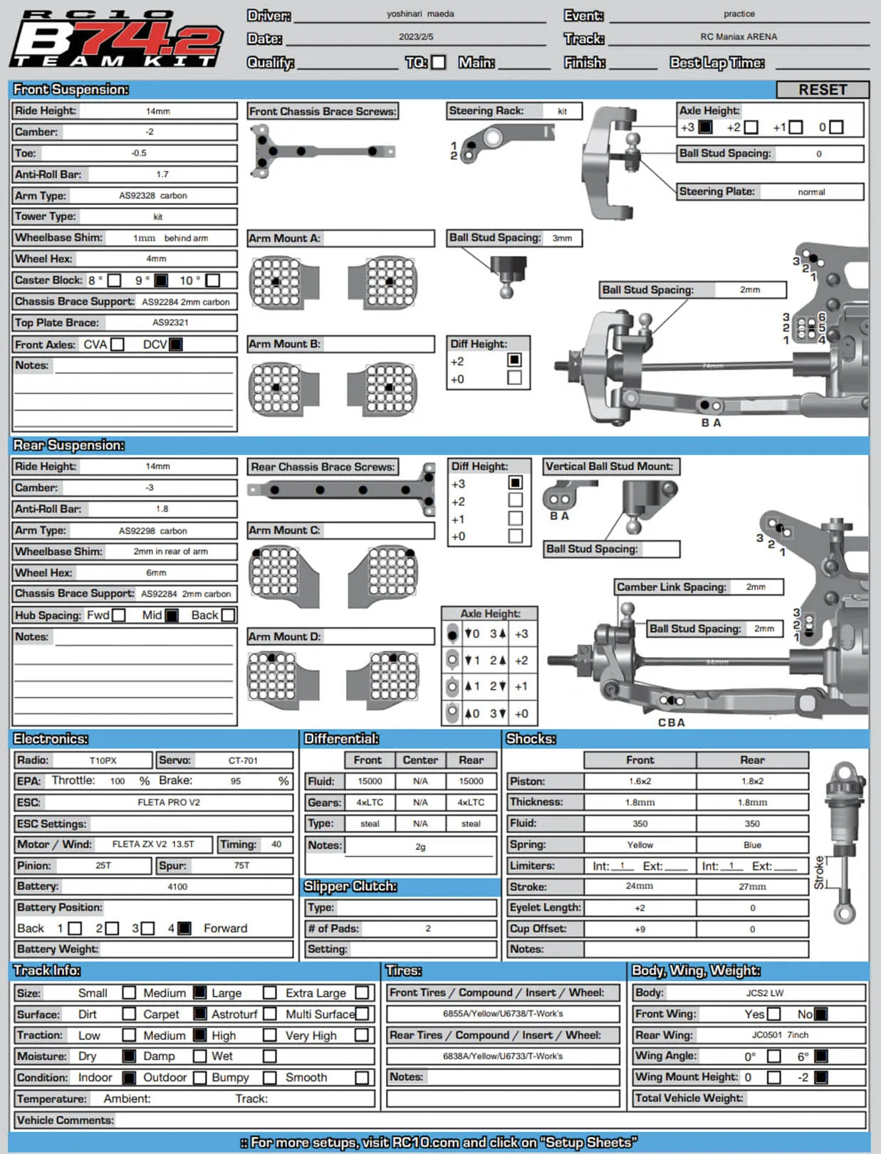 Setup Sheet