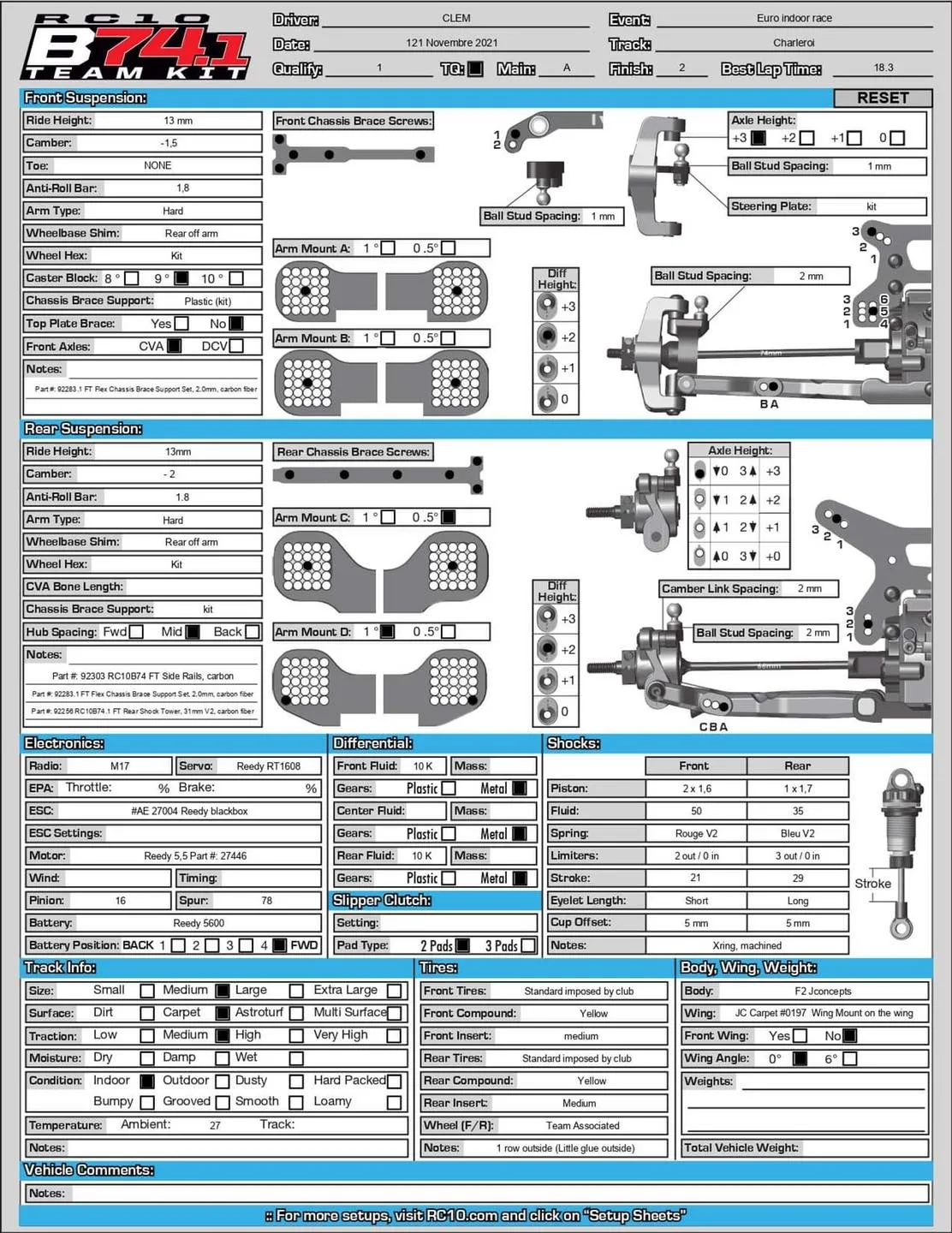 Setup Sheet