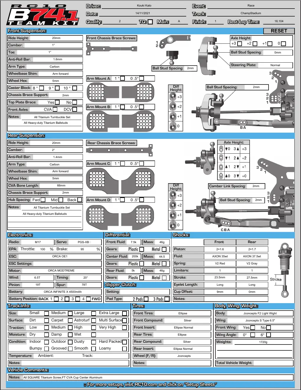 Setup Sheet