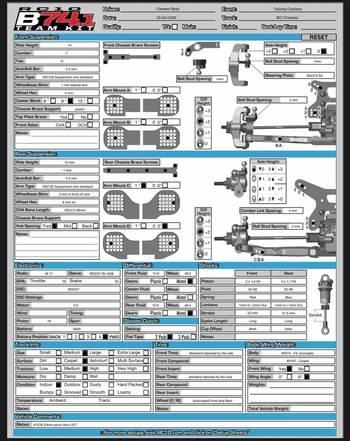 Setup Sheet