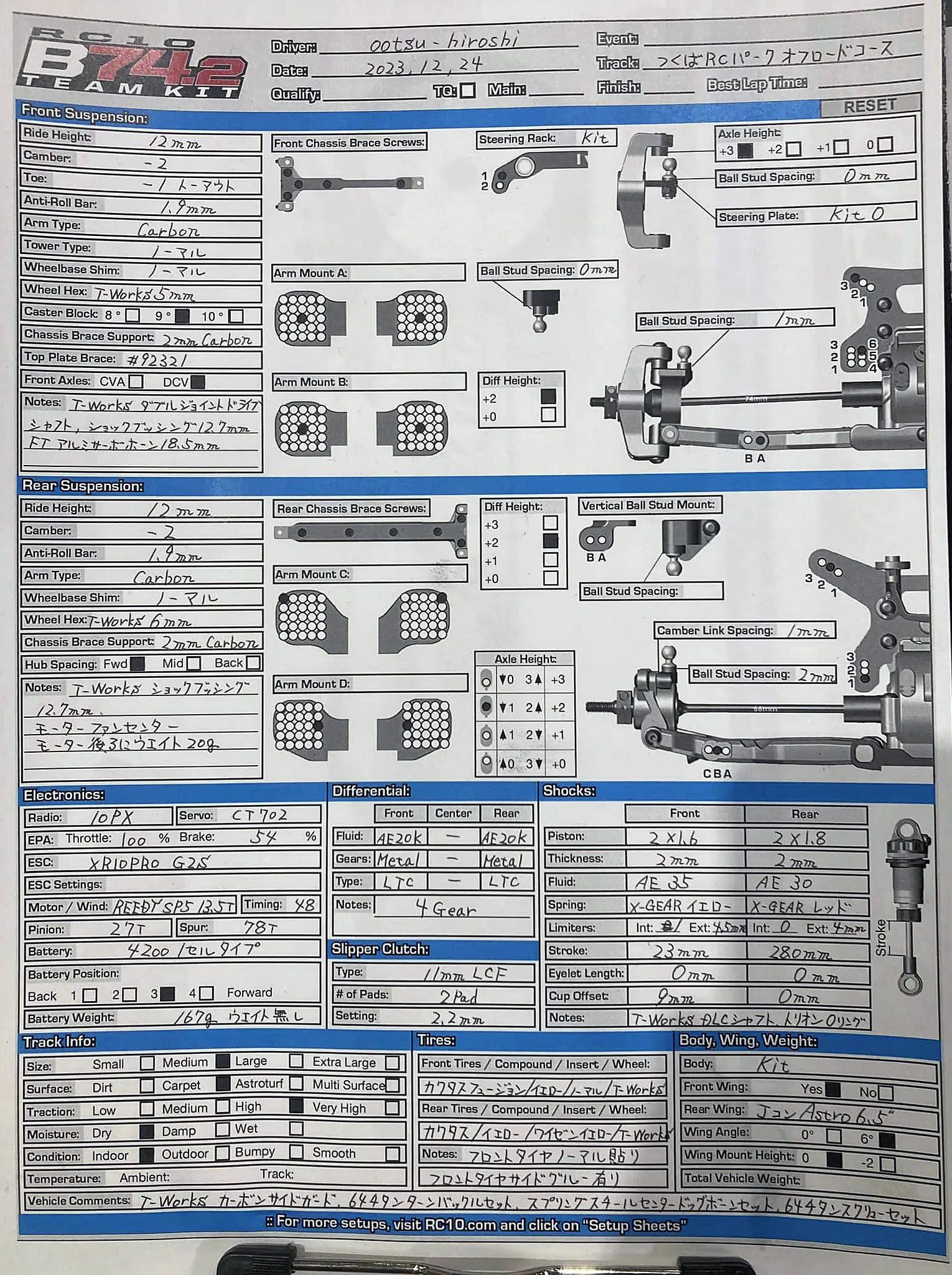 Setup Sheet