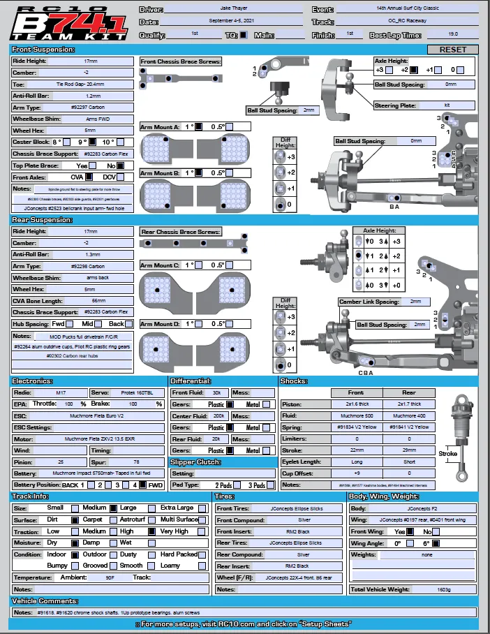 Setup Sheet