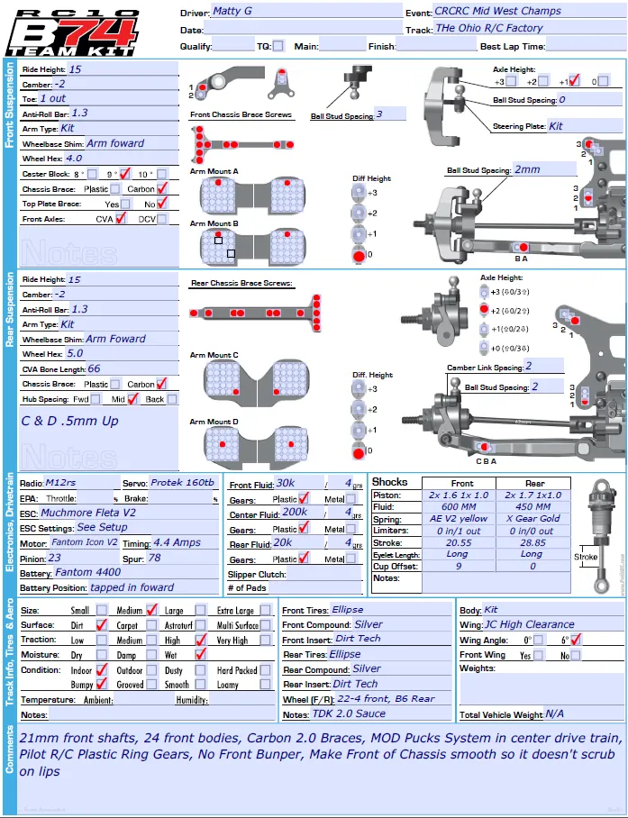 Setup Sheet