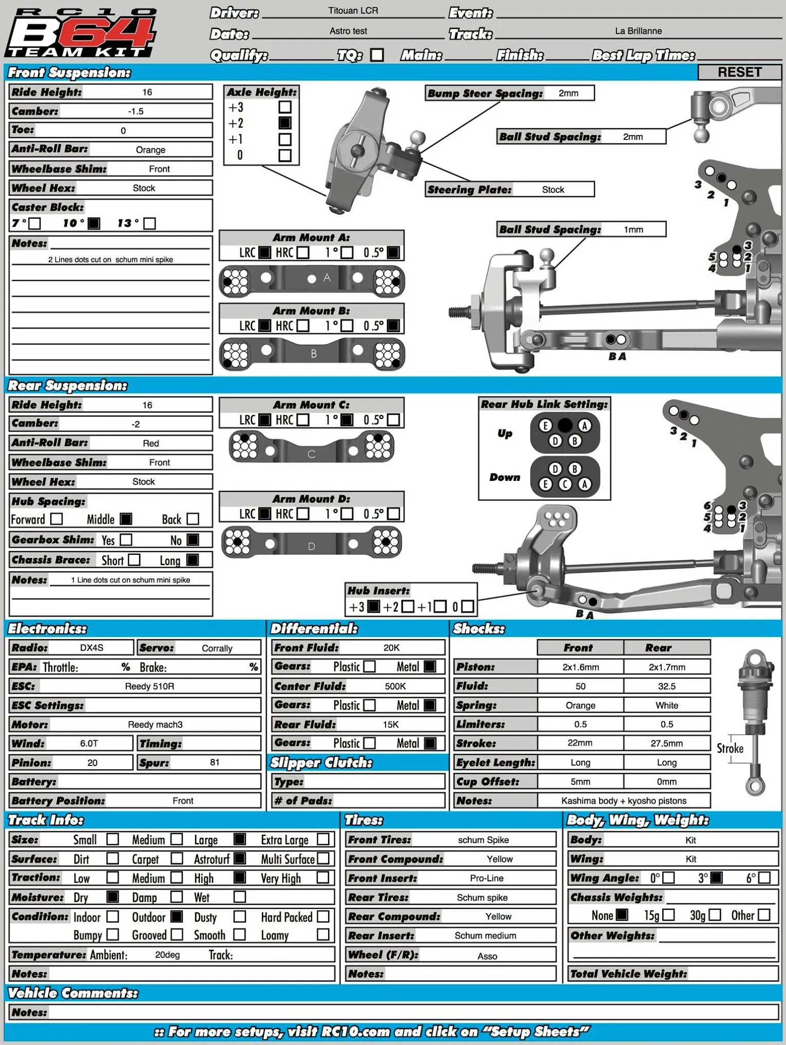 Setup Sheet