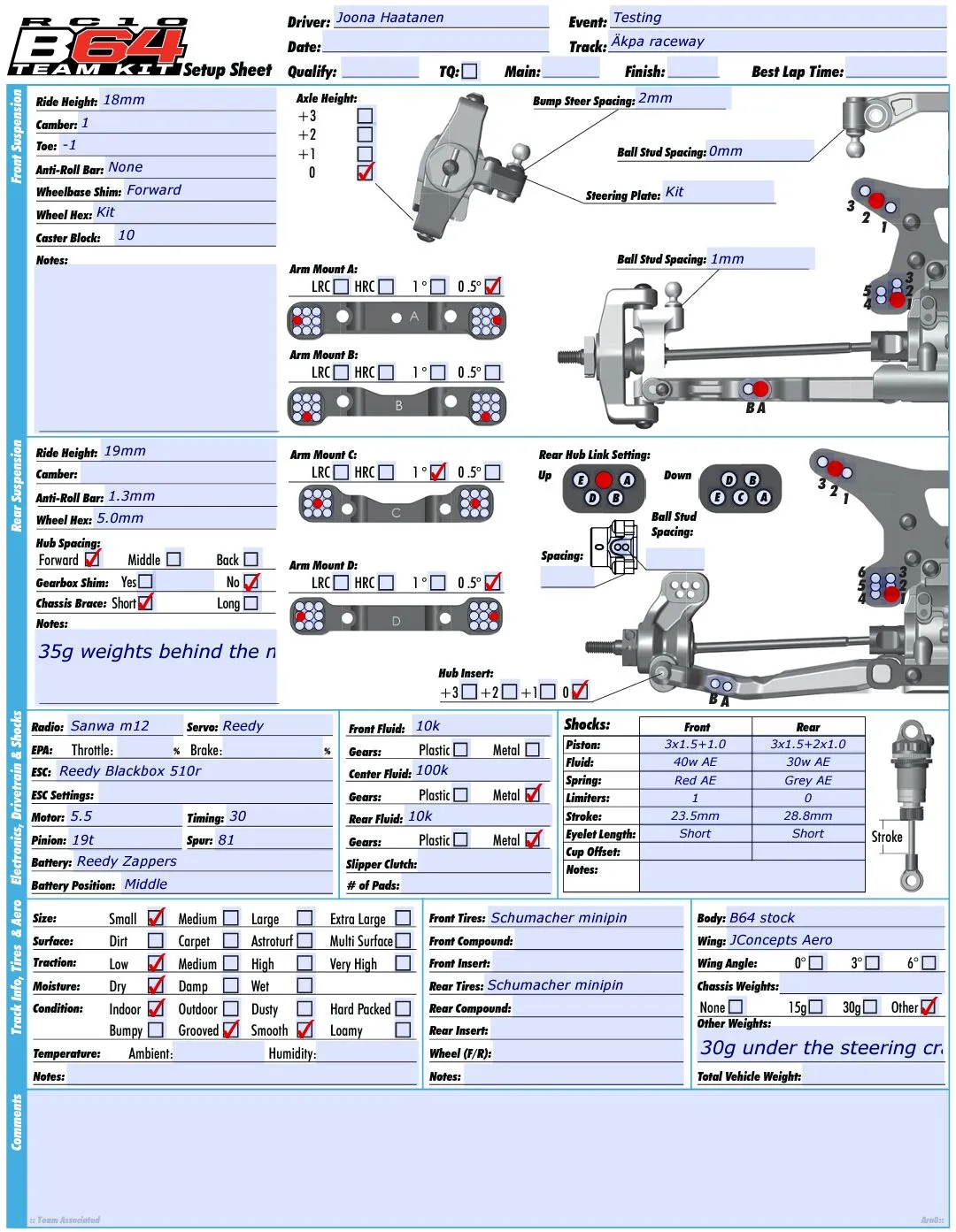 Setup Sheet