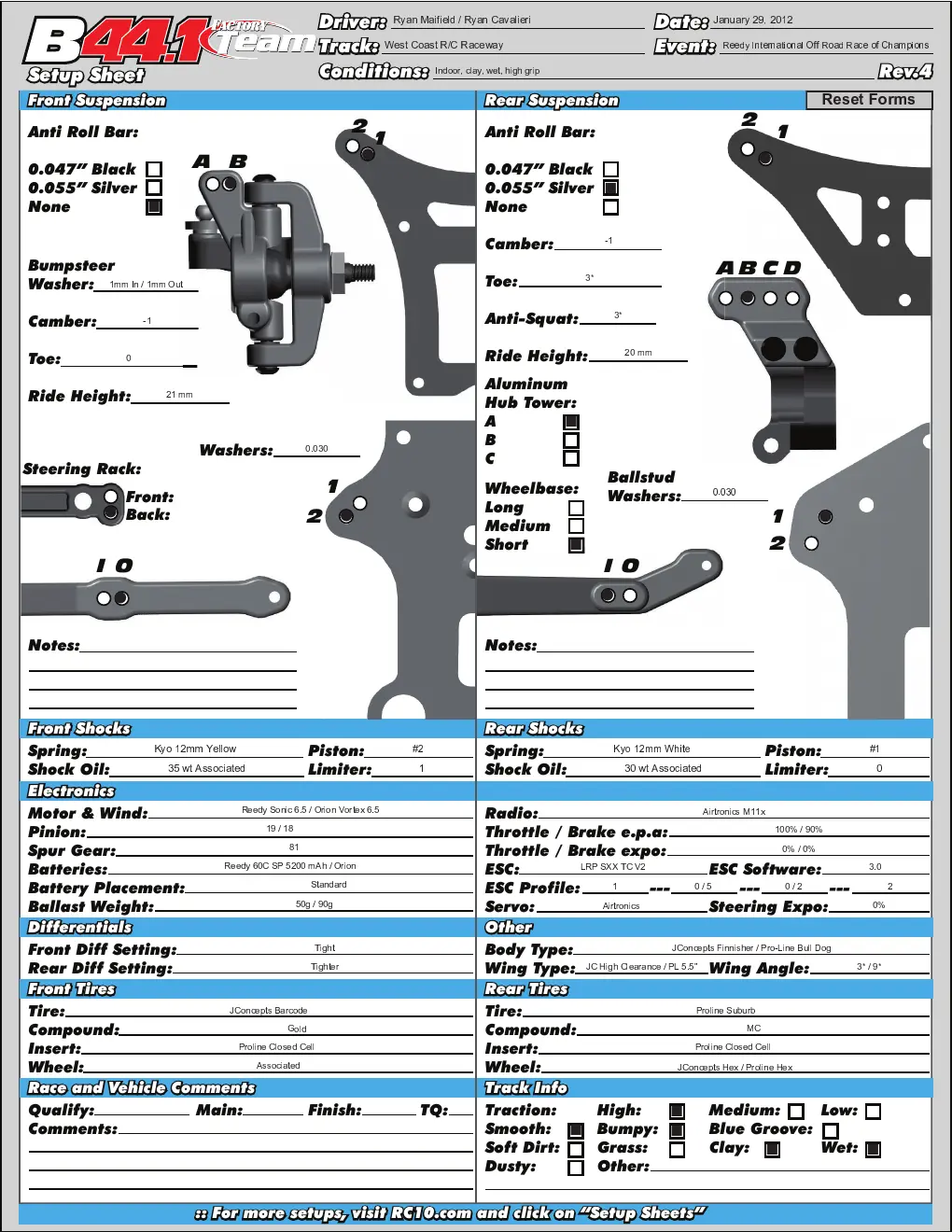 Setup Sheet