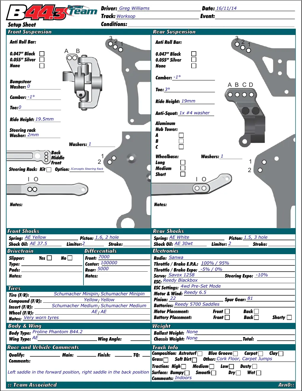 Setup Sheet