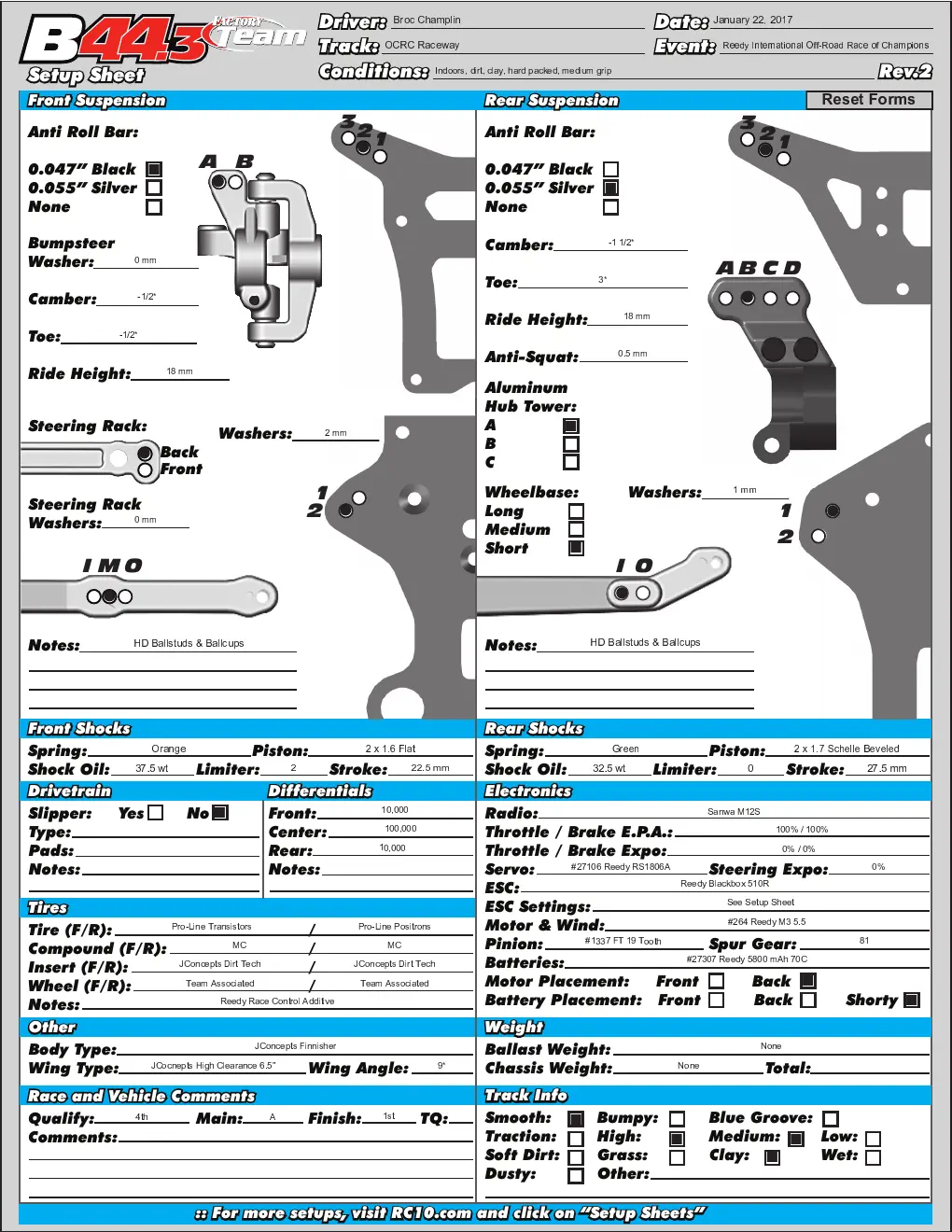Setup Sheet