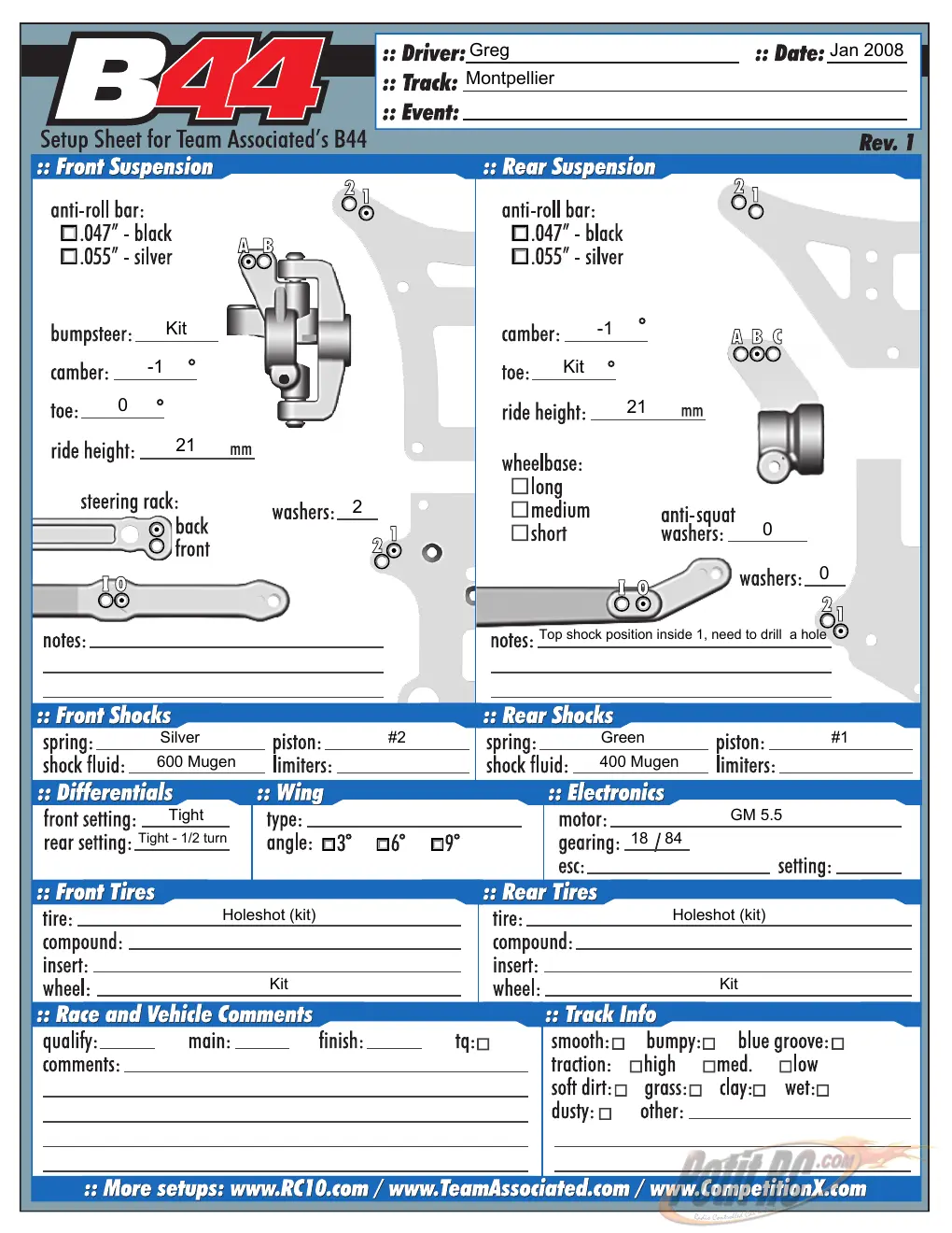 Setup Sheet