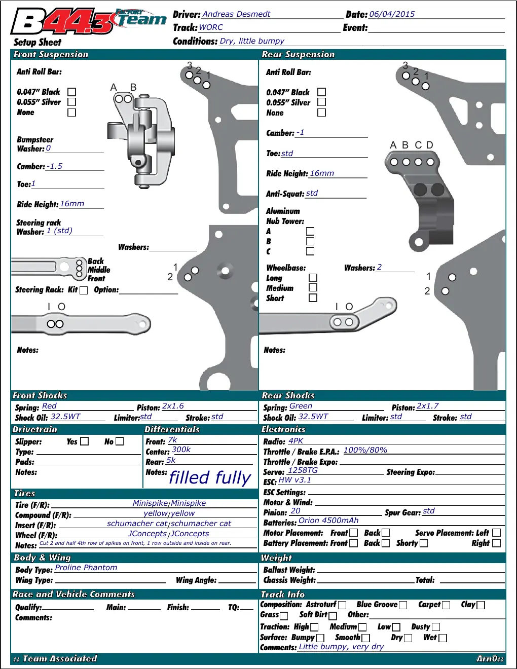 Setup Sheet