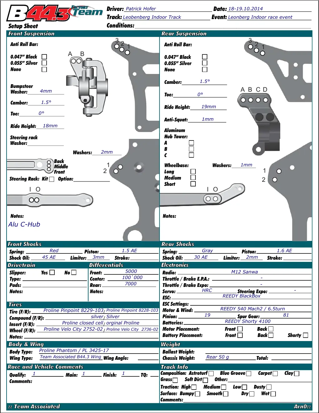 Setup Sheet