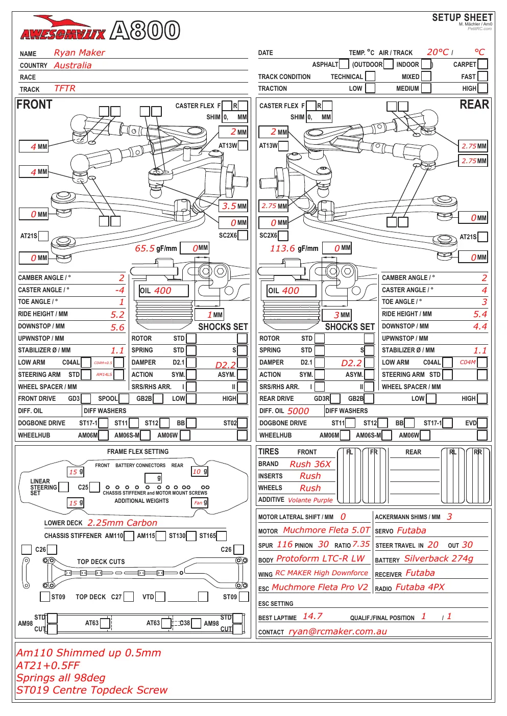 Setup Sheet