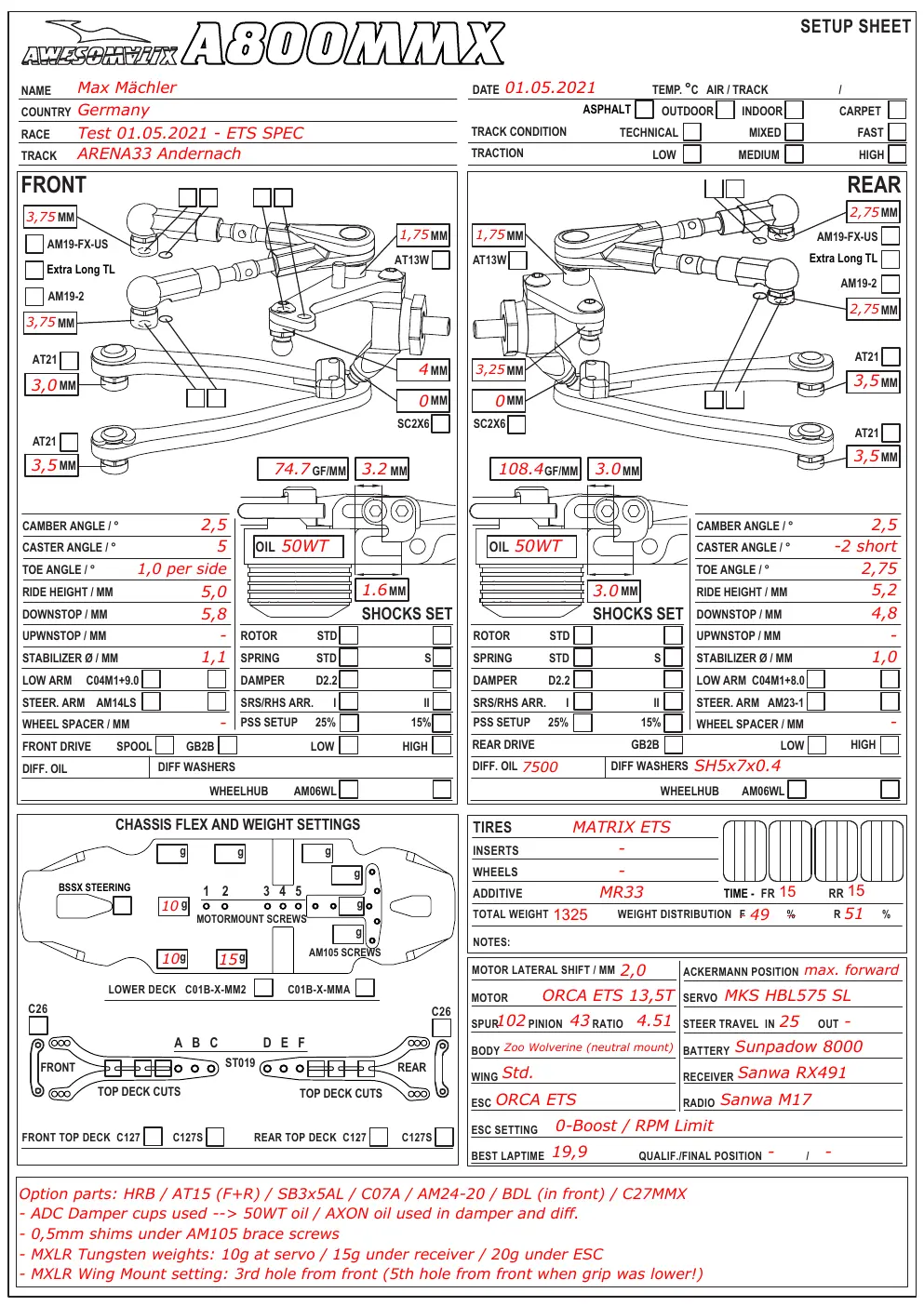 Setup Sheet