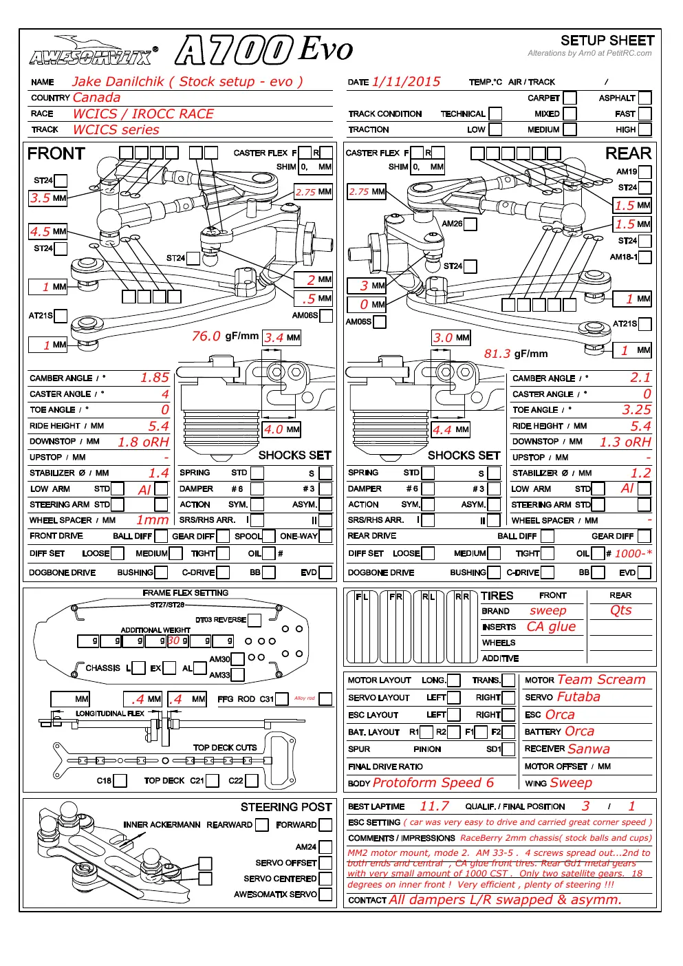Setup Sheet