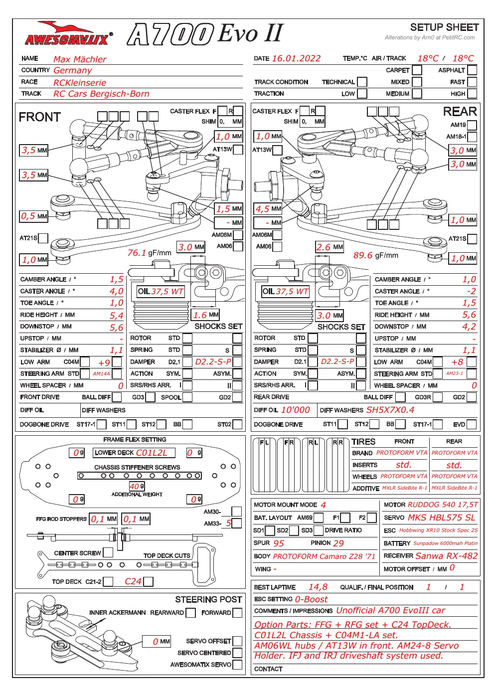 Setup Sheet