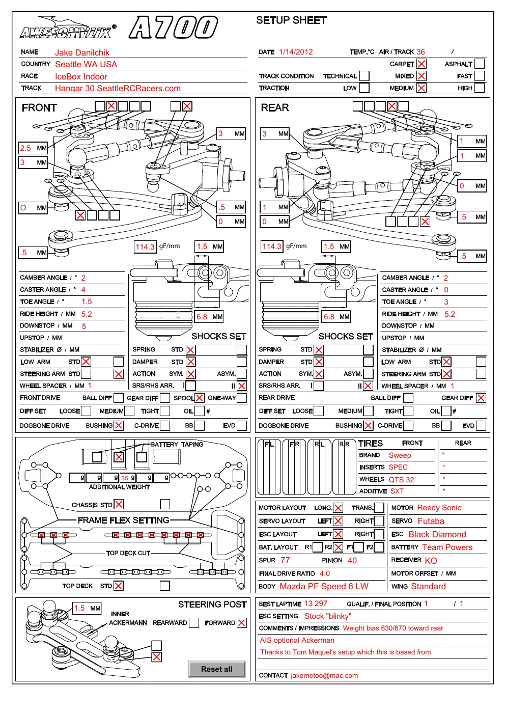 Setup Sheet