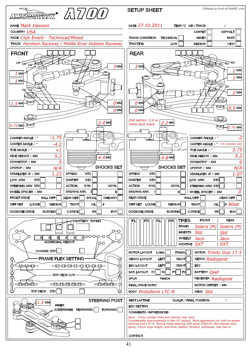 Setup Sheet