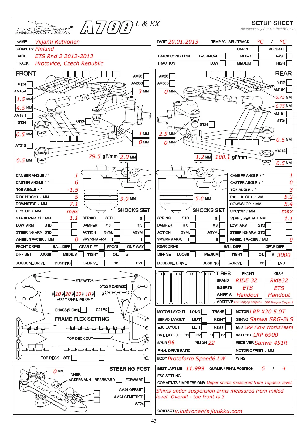 Setup Sheet