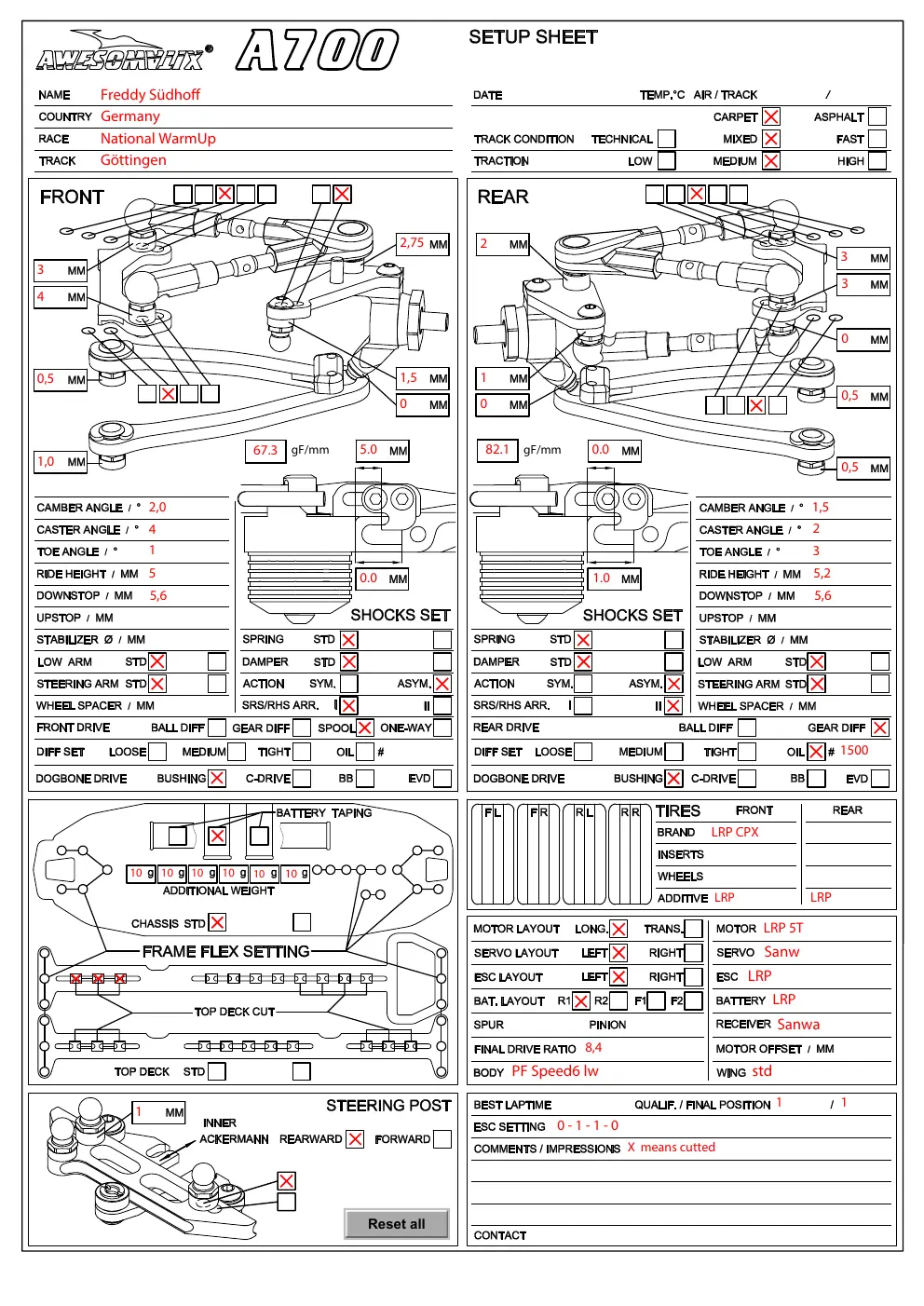 Setup Sheet