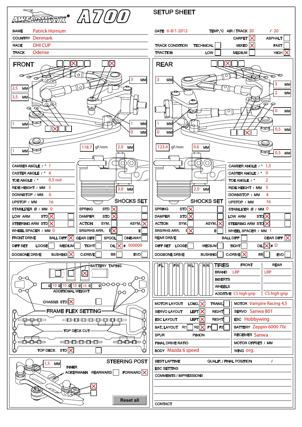 Setup Sheet