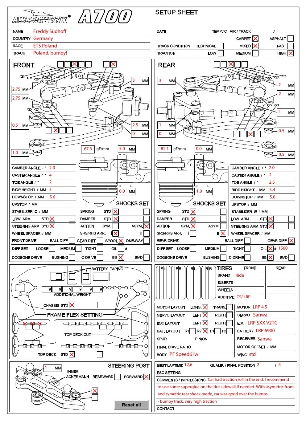 Setup Sheet