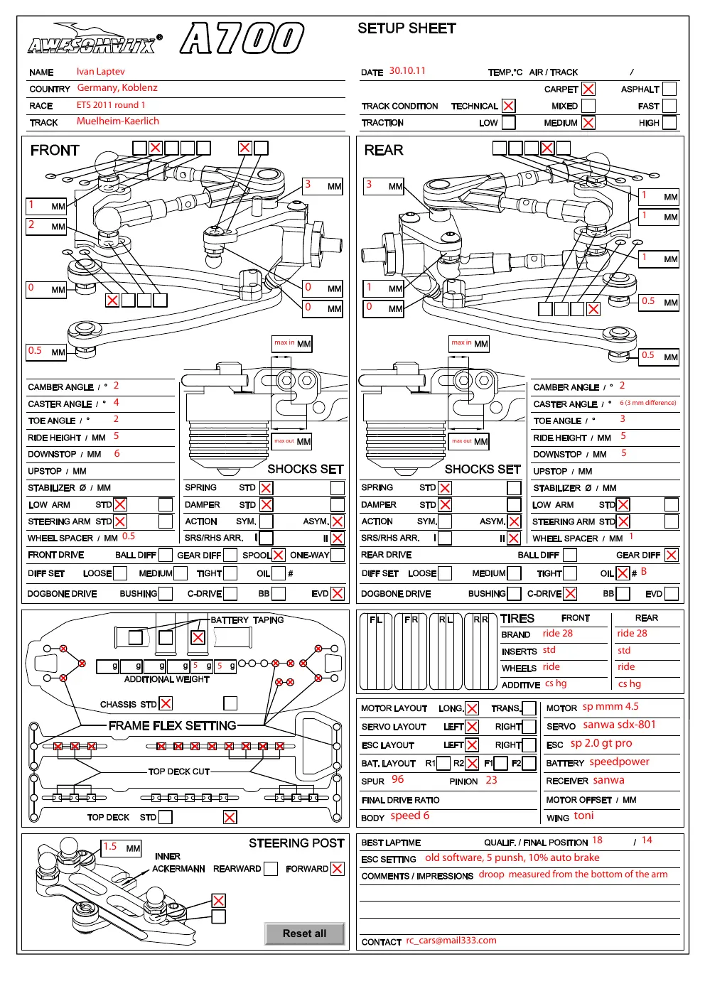 Setup Sheet
