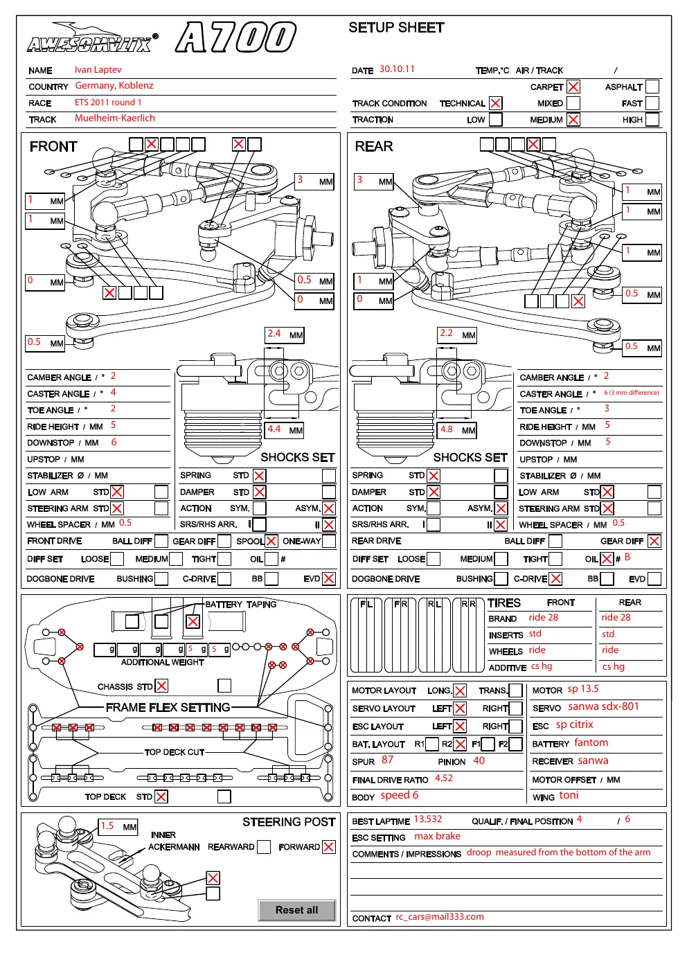 Setup Sheet