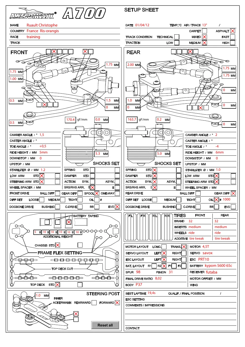 Setup Sheet