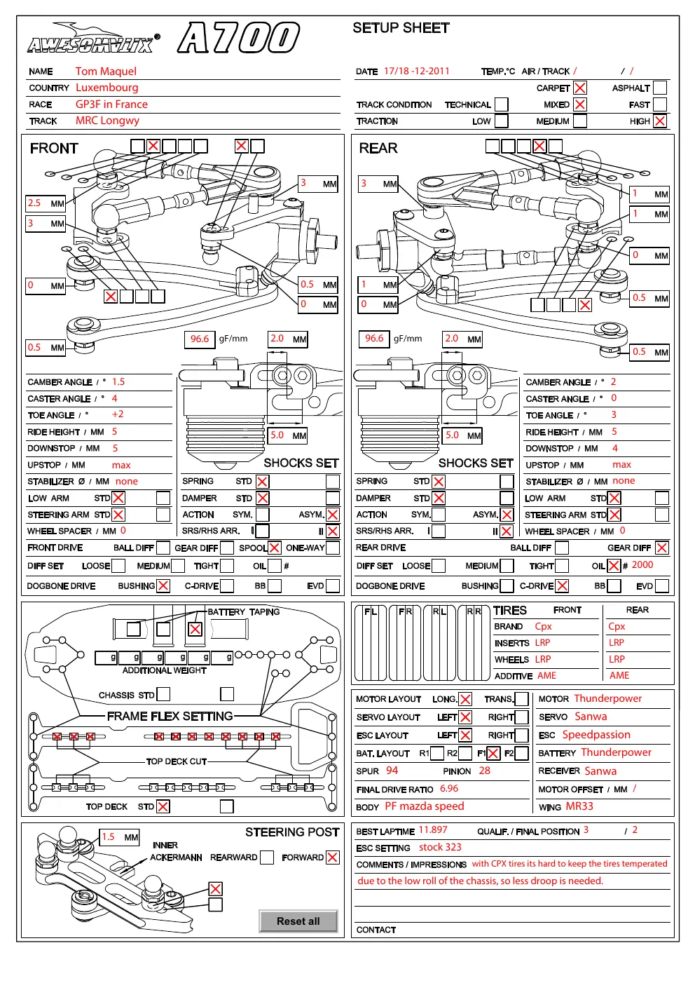 Setup Sheet