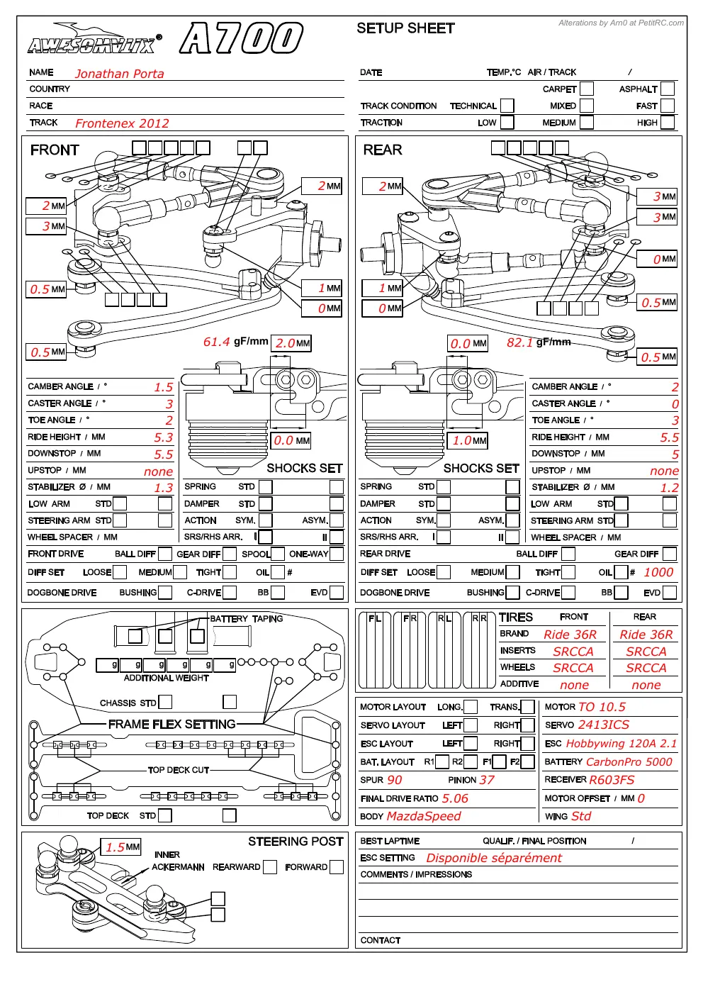 Setup Sheet