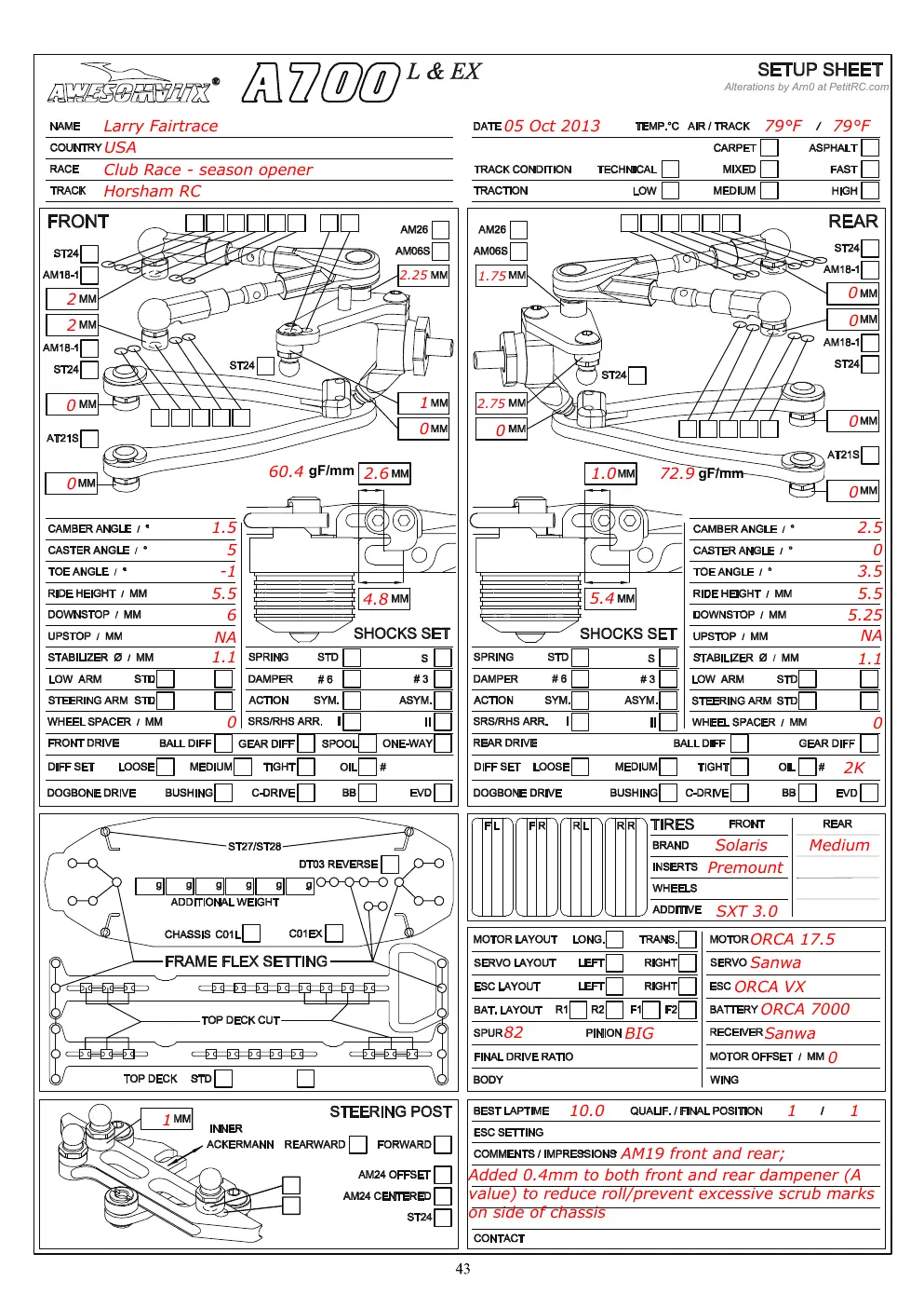 Setup Sheet