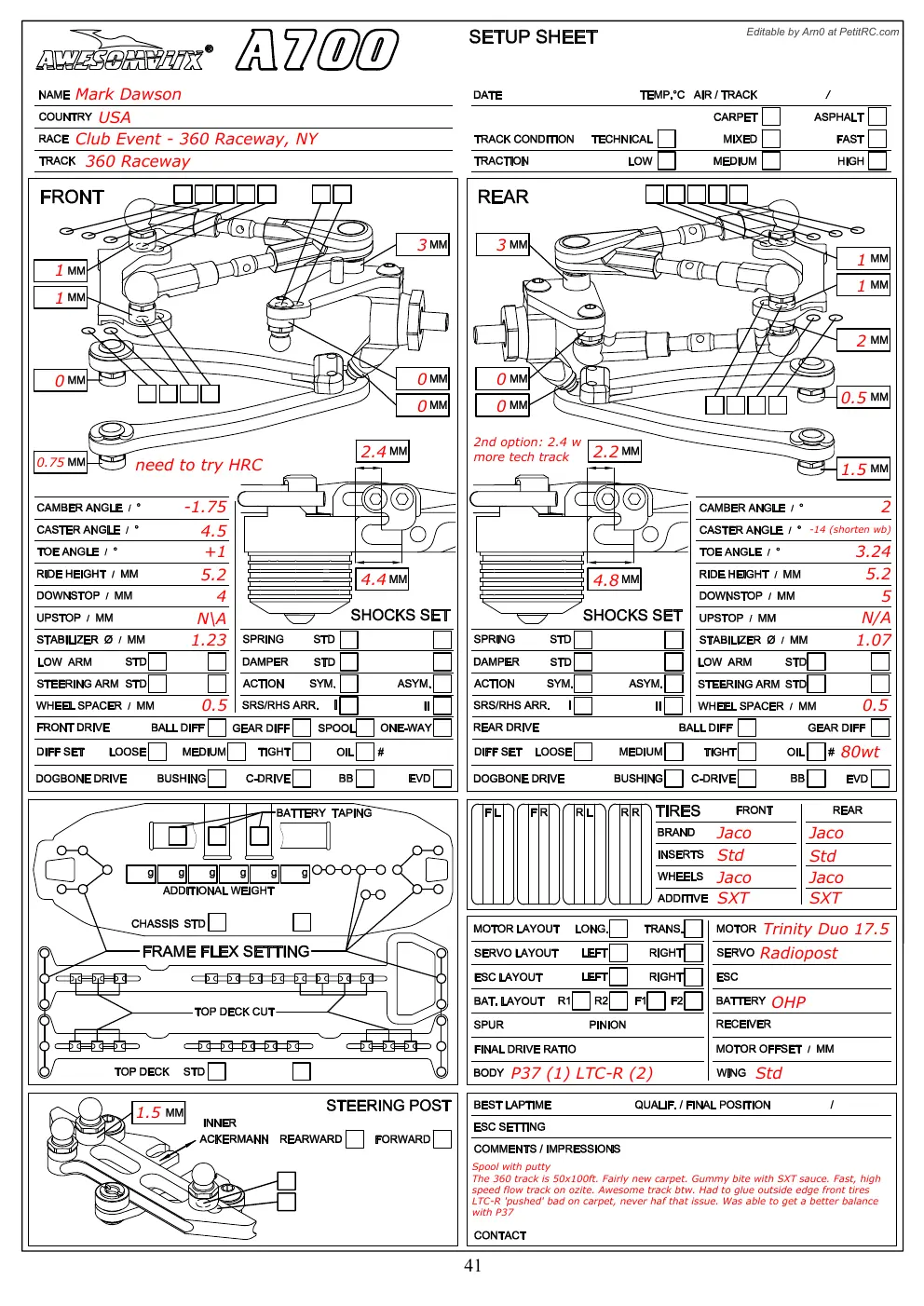 Setup Sheet