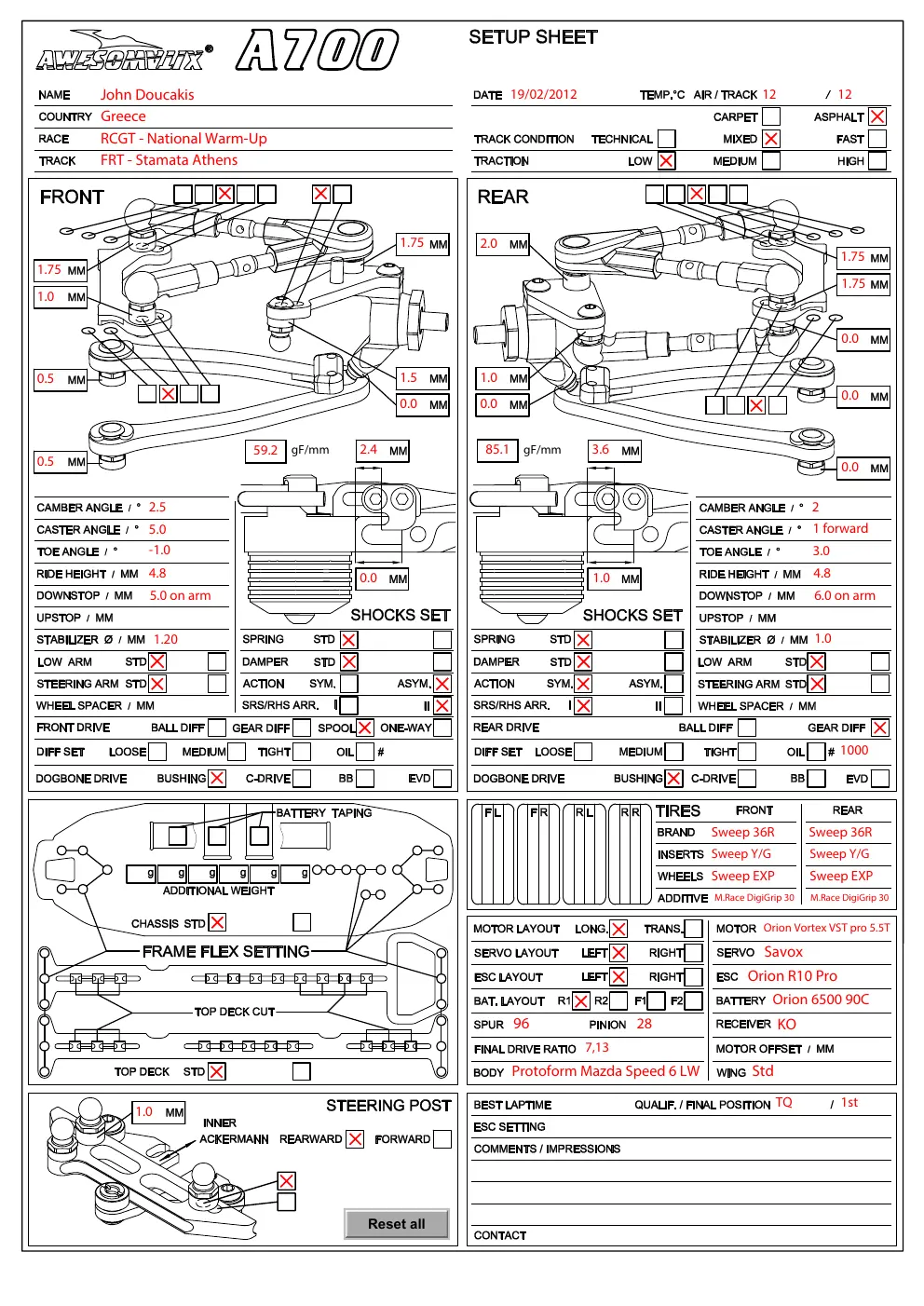 Setup Sheet