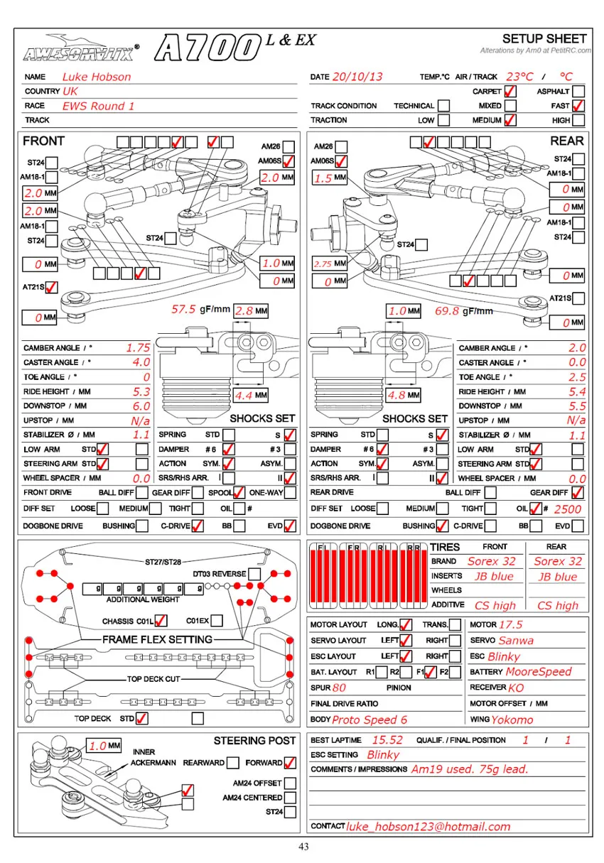 Setup Sheet