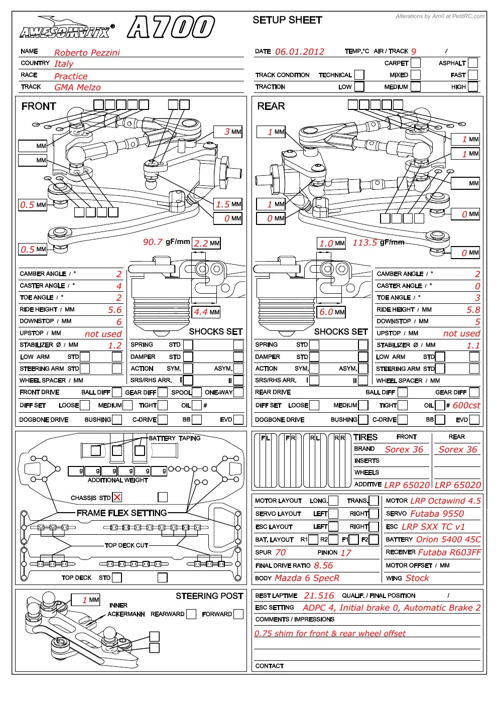 Setup Sheet