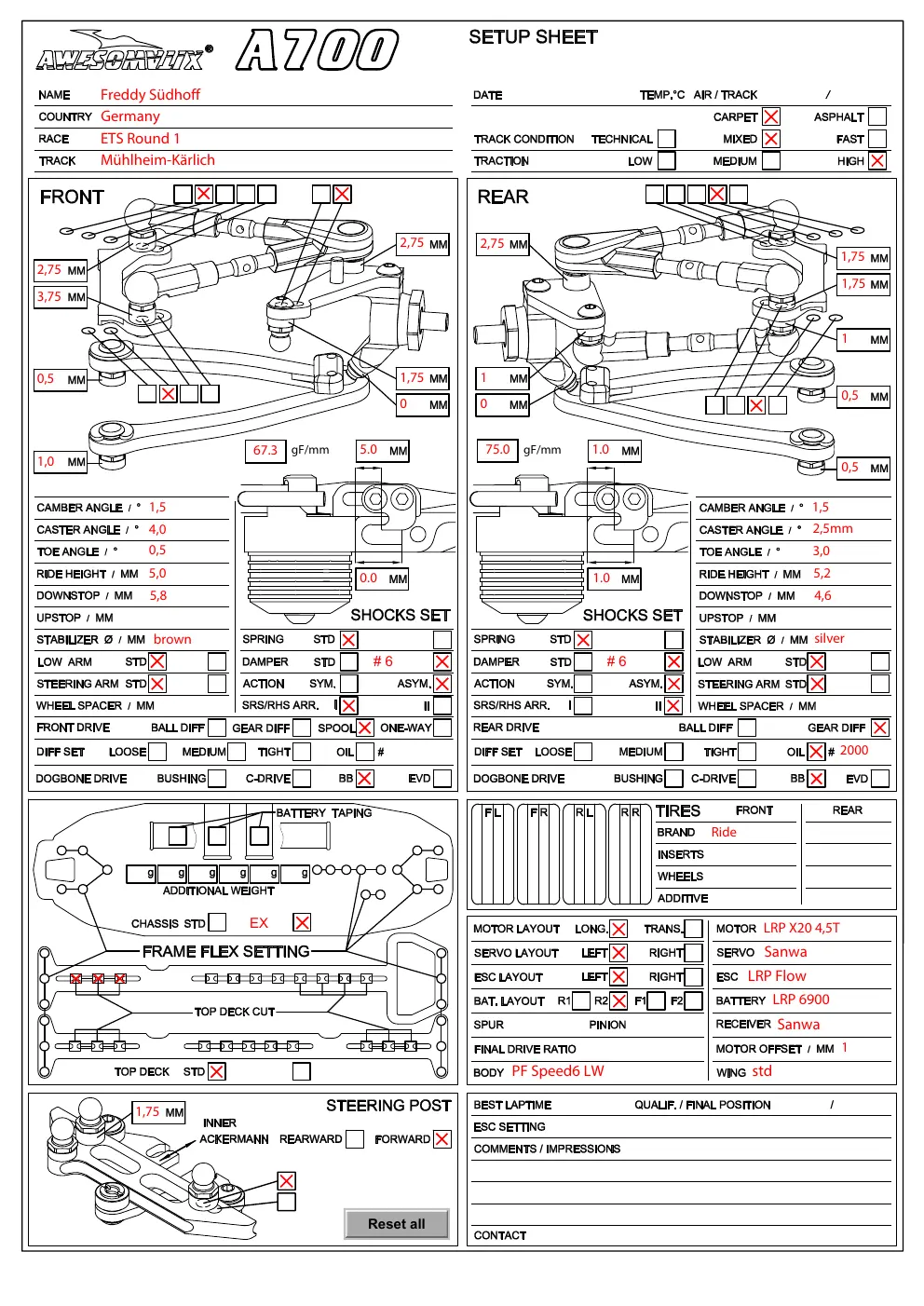 Setup Sheet