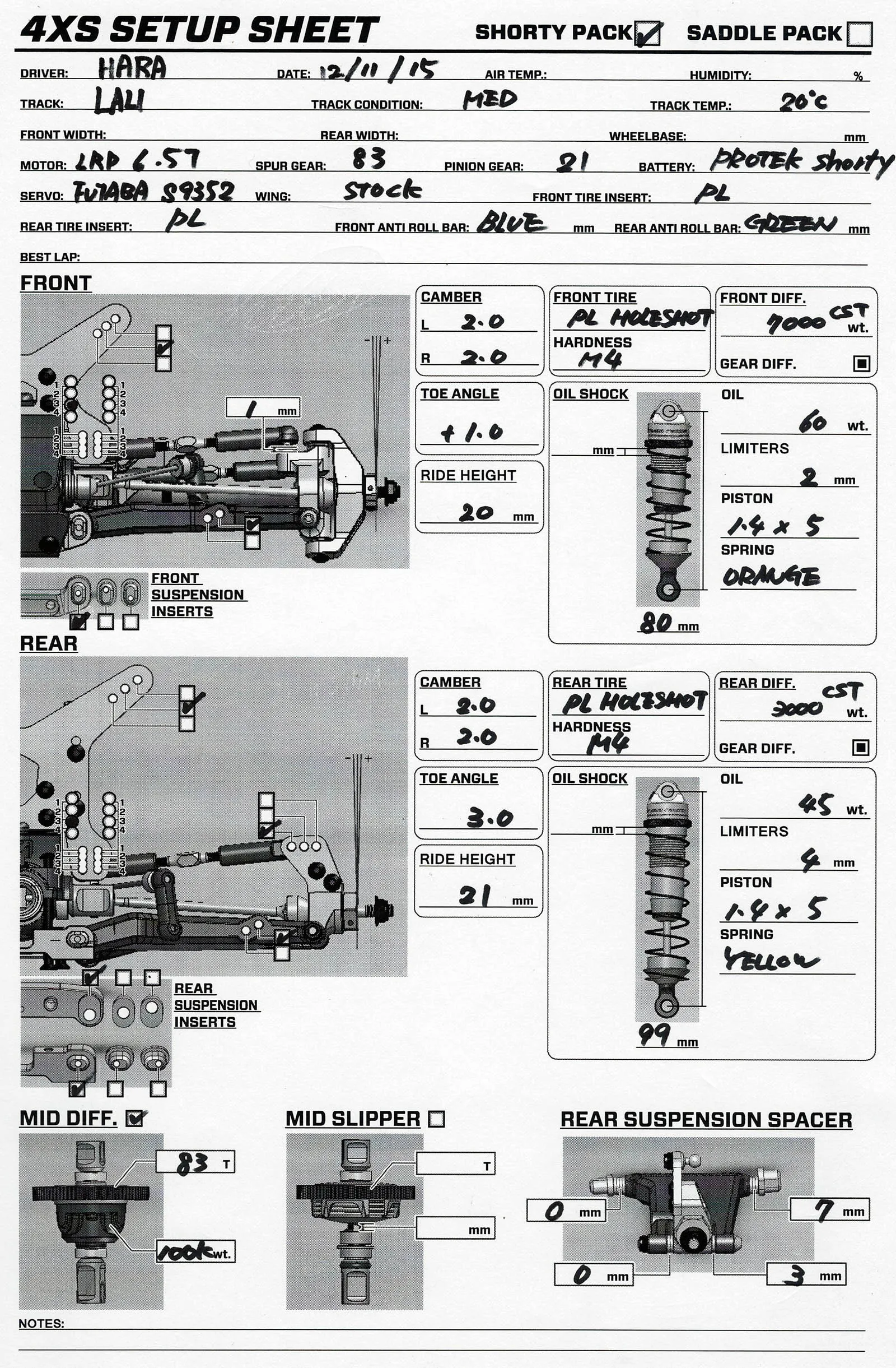 Setup Sheet