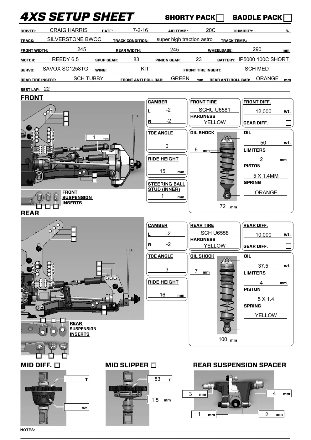 Setup Sheet