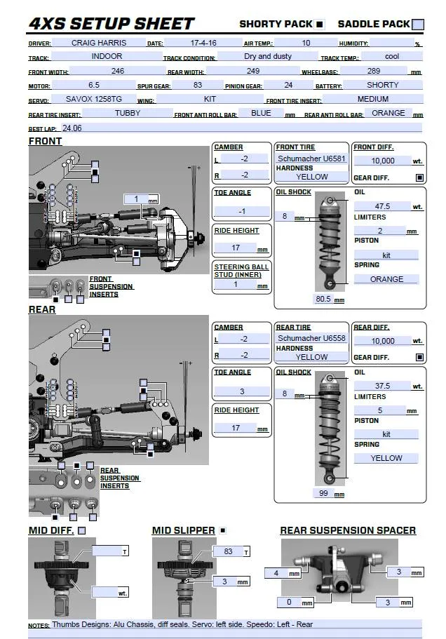 Setup Sheet