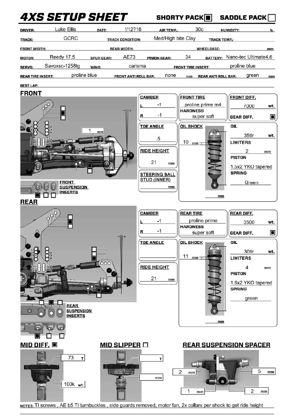 Setup Sheet