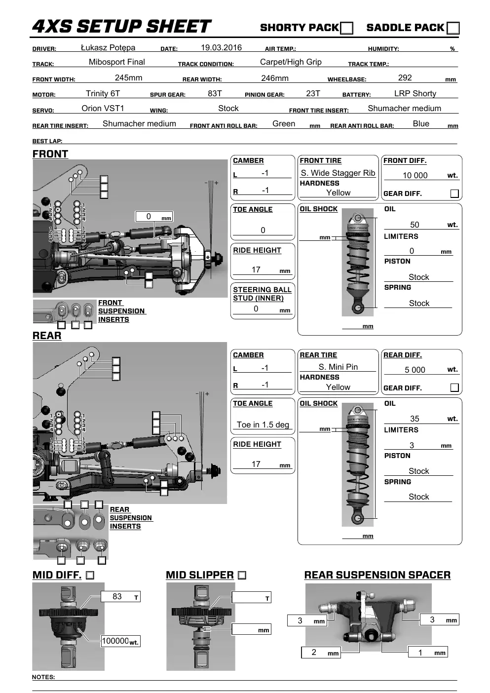 Setup Sheet
