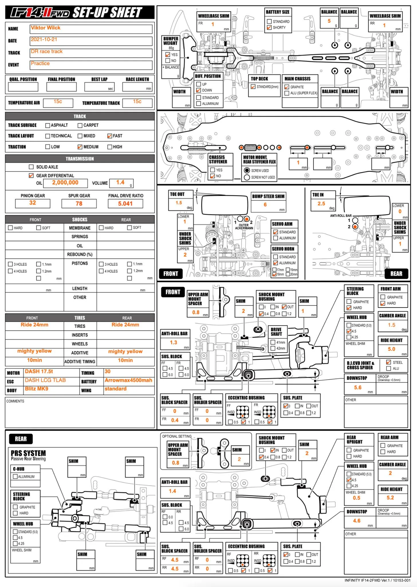 Setup Sheet