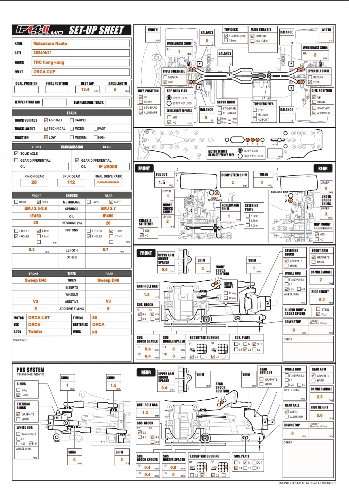 Setup Sheet