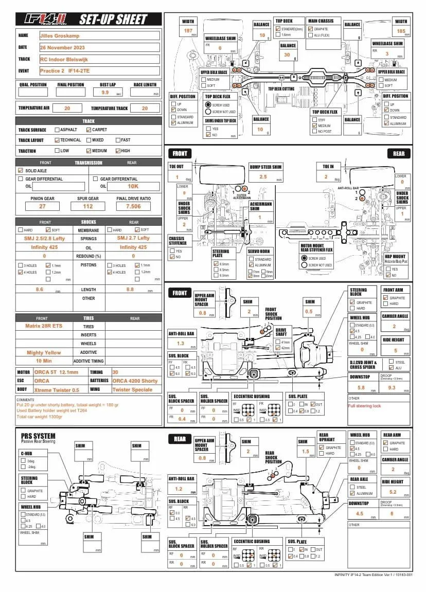 Setup Sheet