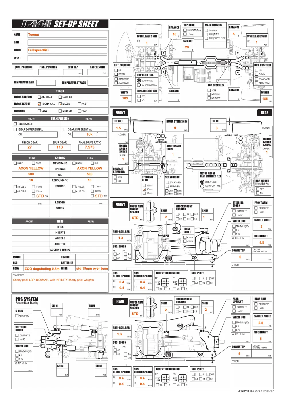 Setup Sheet