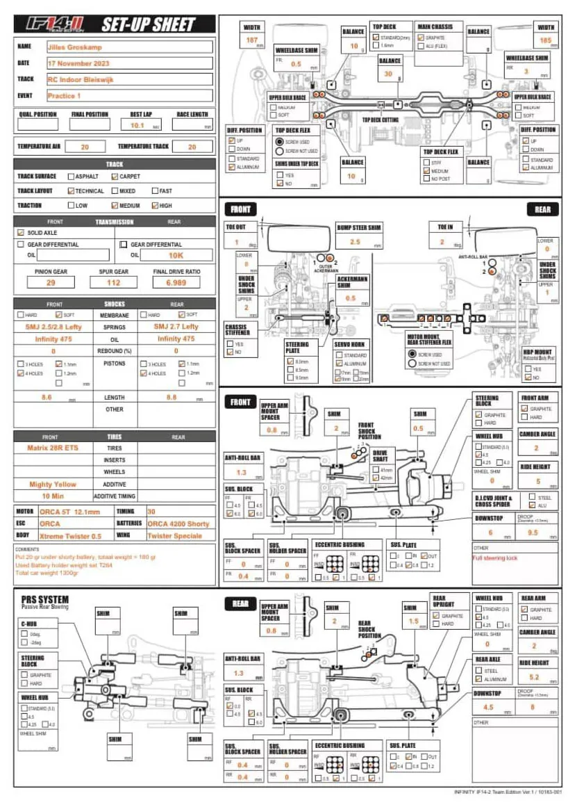 Setup Sheet