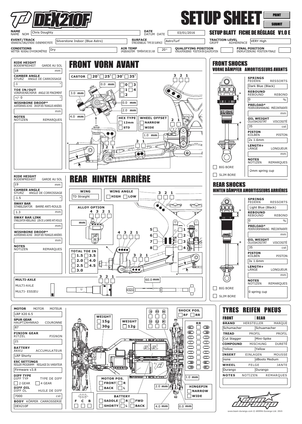 Setup Sheet