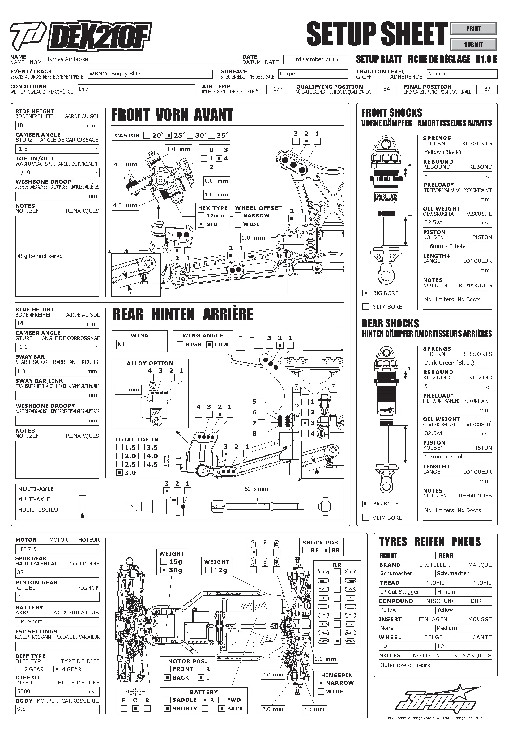 Setup Sheet