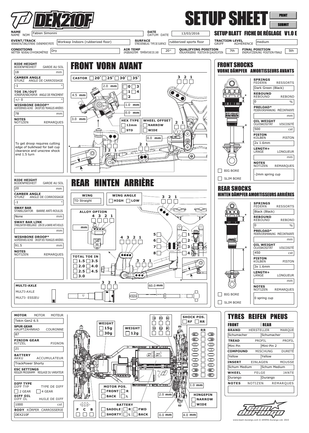 Setup Sheet