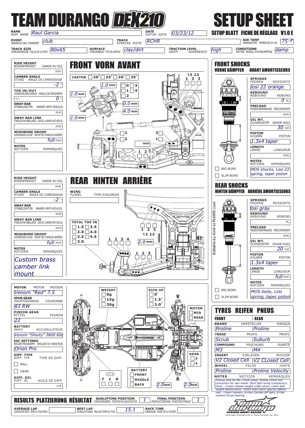 Setup Sheet